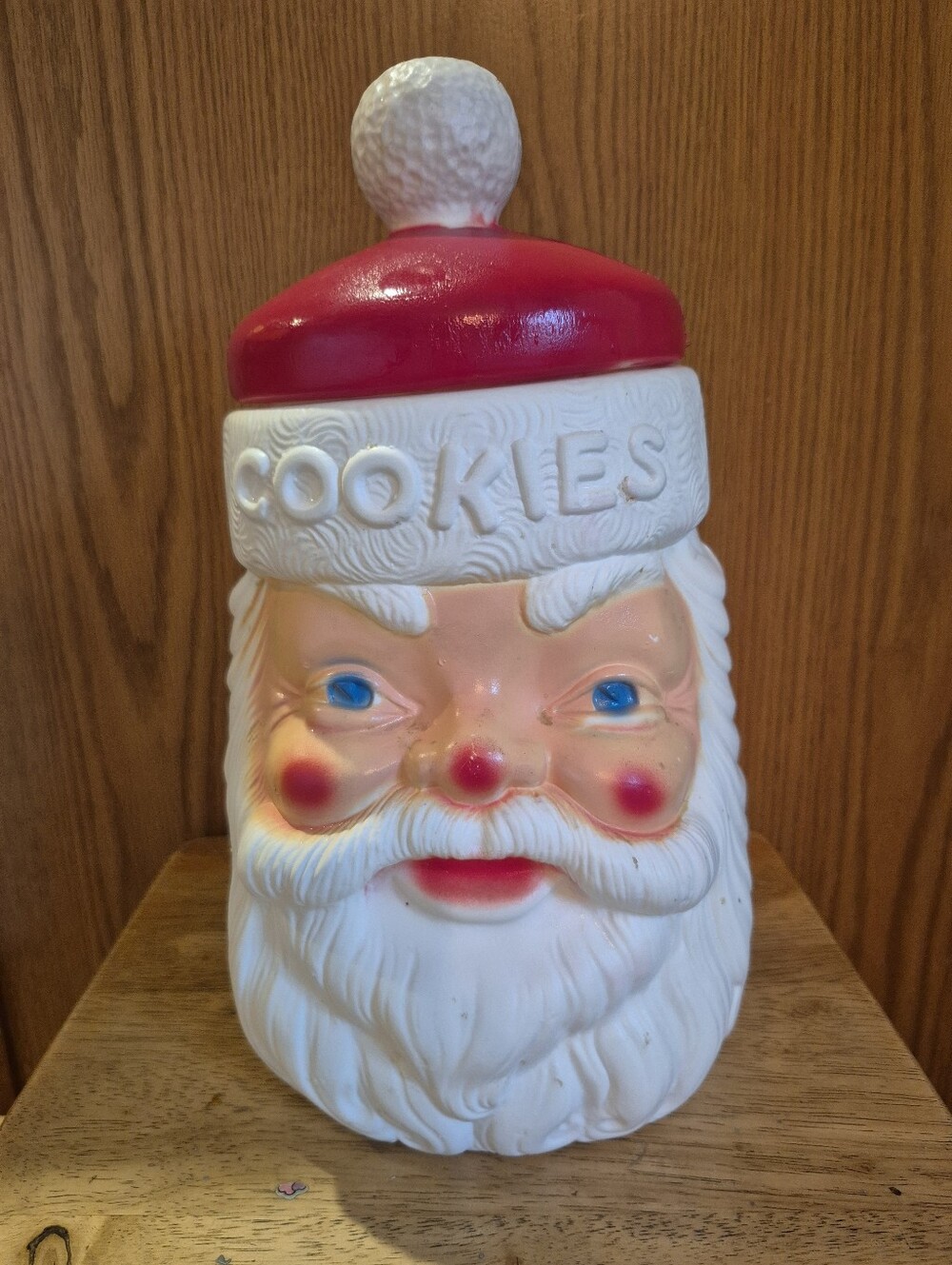1970''s Santa Cookie Jar - White and Red Holiday Canister, Blowmold